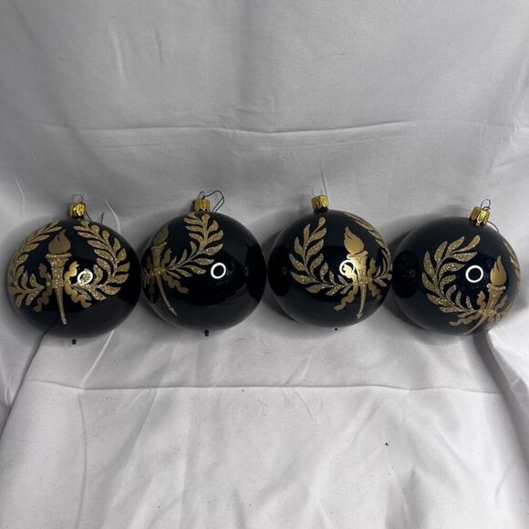 Christmas Tree Ornaments Set of 4 Black Balls with Gold Glitter Torch - Picture 5 of 5
